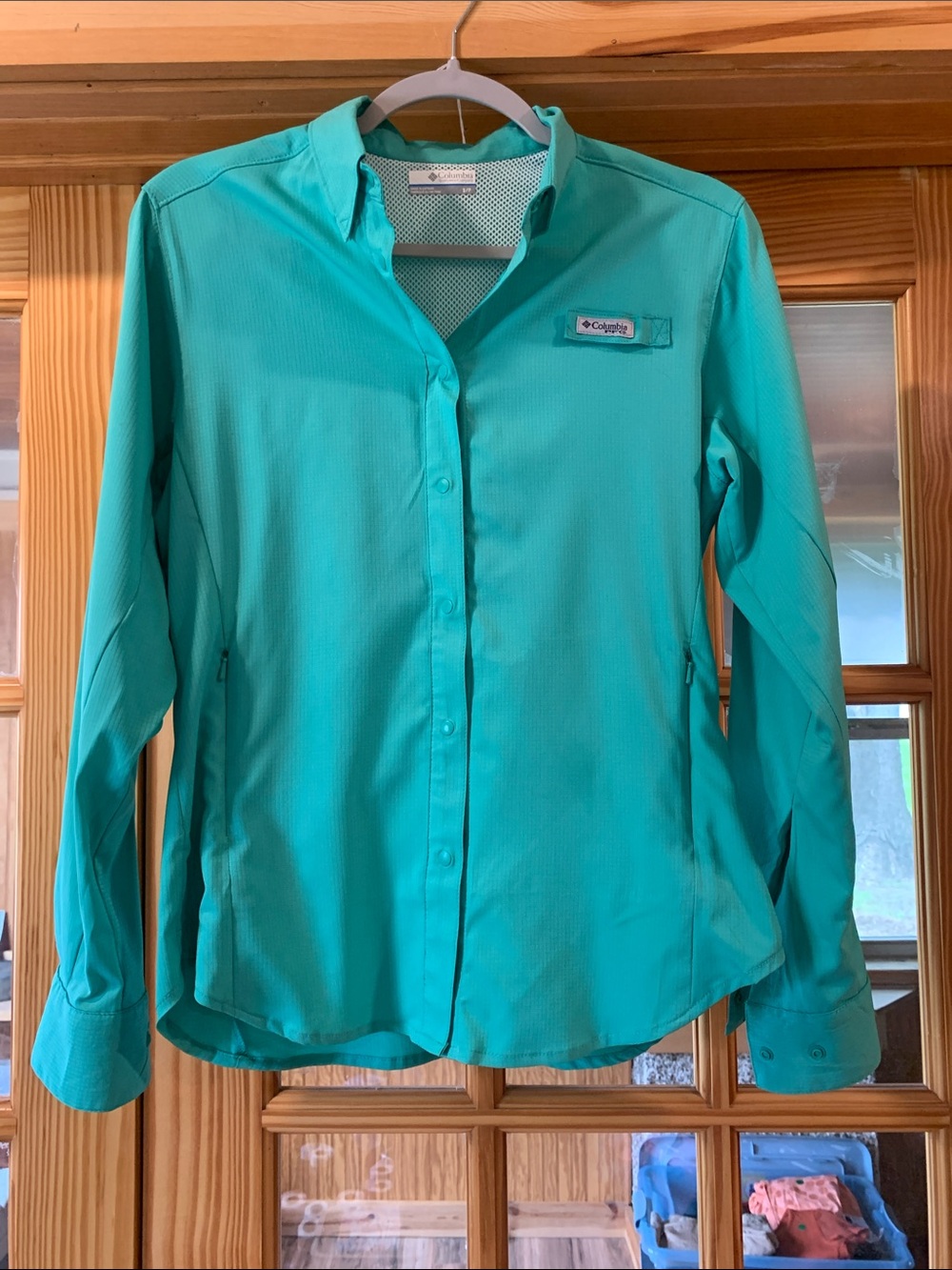 Women's Columbia Quick Dry Fishing Button Down Mint Green Long Sleeve Shirt Top